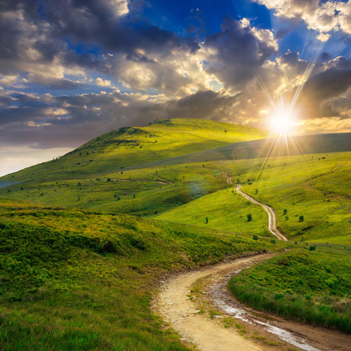 Meandering path through hills with Sunshine